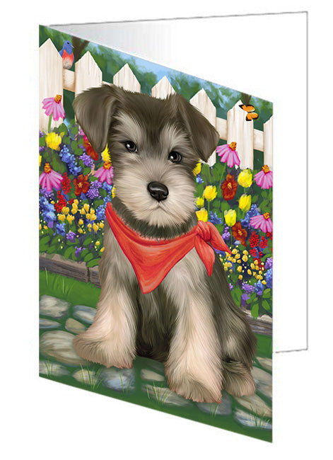 Spring Floral Schnauzer Dog Handmade Artwork Assorted Pets Greeting Cards and Note Cards with Envelopes for All Occasions and Holiday Seasons GCD60479