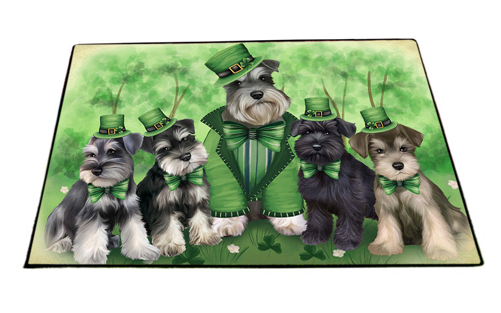 St. Patricks Day Irish Family Portrait Schnauzers Dog Floormat FLMS49761