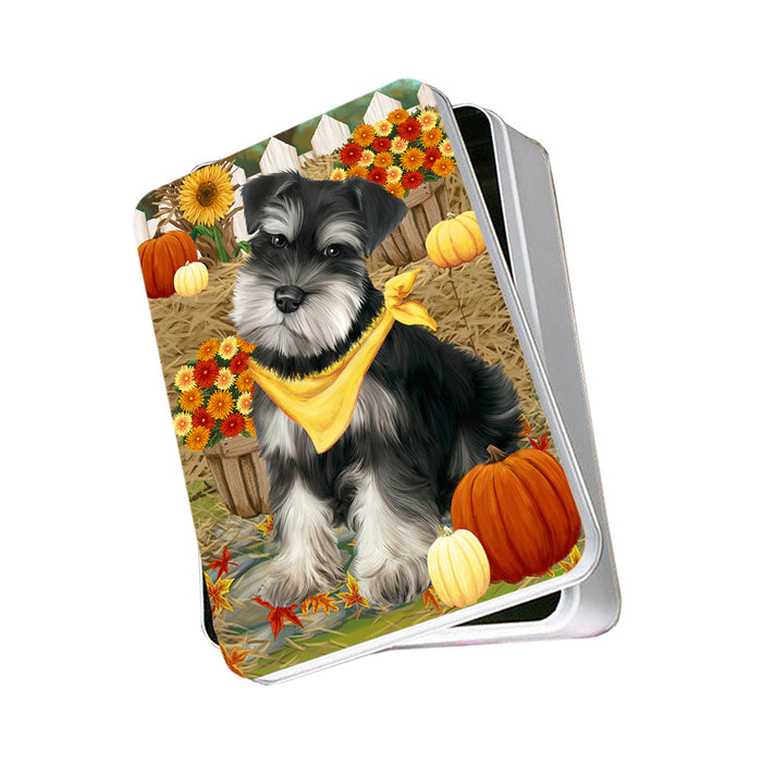 Fall Autumn Greeting Schnauzer Dog with Pumpkins Photo Storage Tin PITN50851