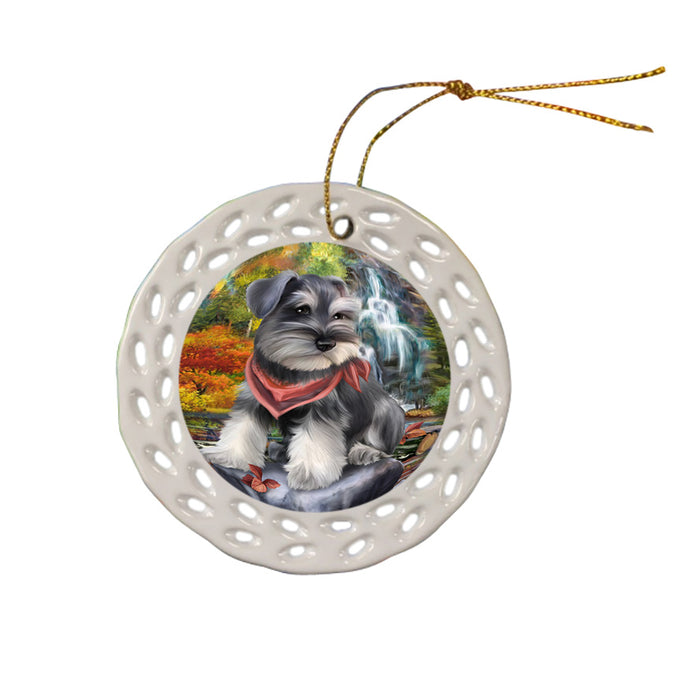 Scenic Waterfall Schnauzer Dog Ceramic Doily Ornament DPOR49530