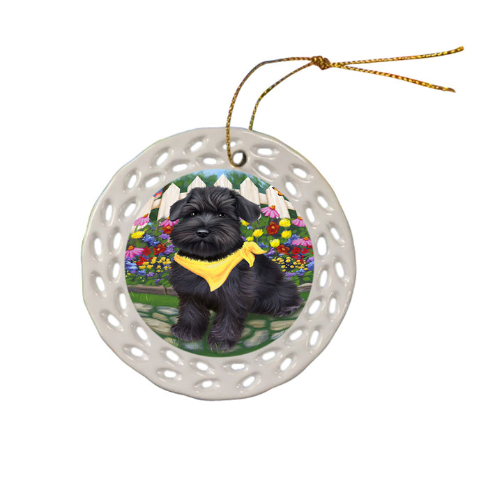 Spring Floral Schnauzer Dog Ceramic Doily Ornament DPOR52151