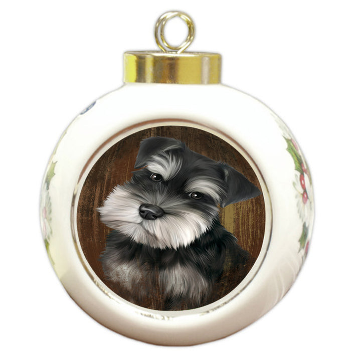 Rustic Schnauzer Dog Round Ball Christmas Ornament RBPOR50472