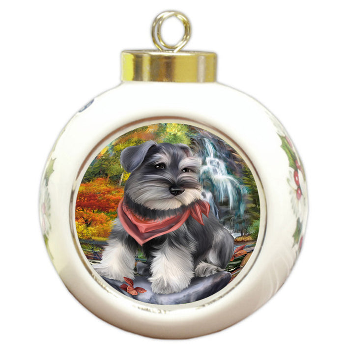 Scenic Waterfall Schnauzer Dog Round Ball Christmas Ornament RBPOR49530