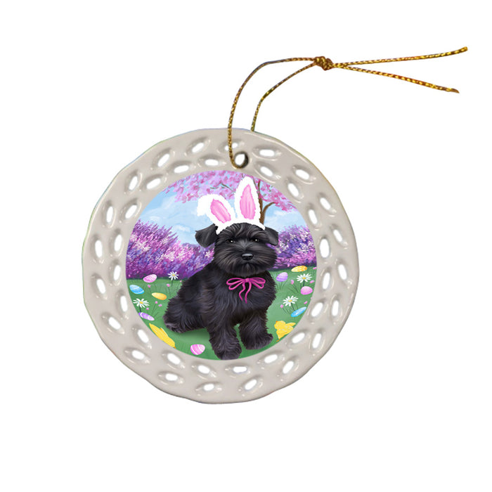 Schnauzer Dog Easter Holiday Ceramic Doily Ornament DPOR49247