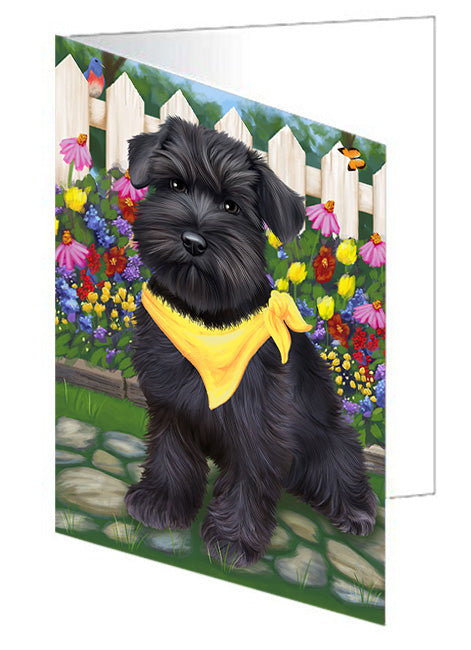 Spring Floral Schnauzer Dog Handmade Artwork Assorted Pets Greeting Cards and Note Cards with Envelopes for All Occasions and Holiday Seasons GCD60482