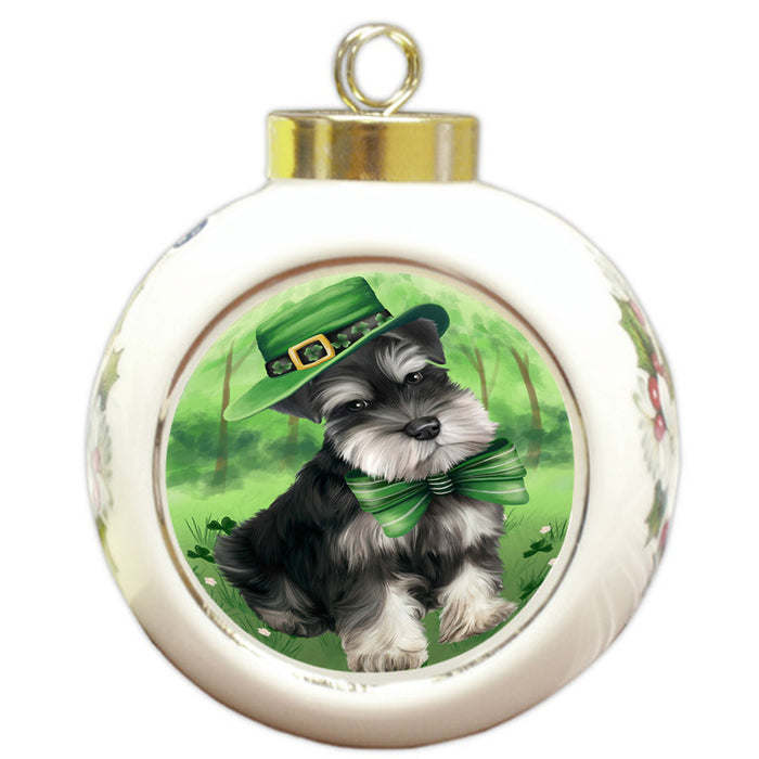 St. Patricks Day Irish Portrait Schnauzer Dog Round Ball Christmas Ornament RBPOR49381
