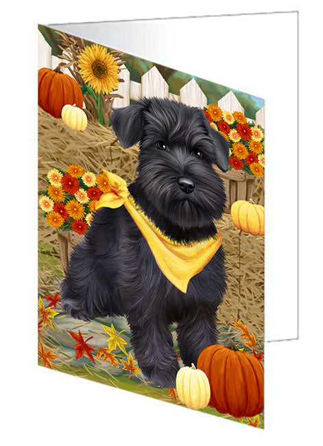 Fall Autumn Greeting Schnauzer Dog with Pumpkins Handmade Artwork Assorted Pets Greeting Cards and Note Cards with Envelopes for All Occasions and Holiday Seasons GCD56585