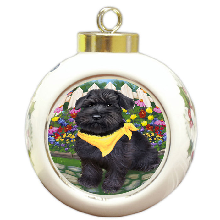 Spring Floral Schnauzer Dog Round Ball Christmas Ornament RBPOR52151