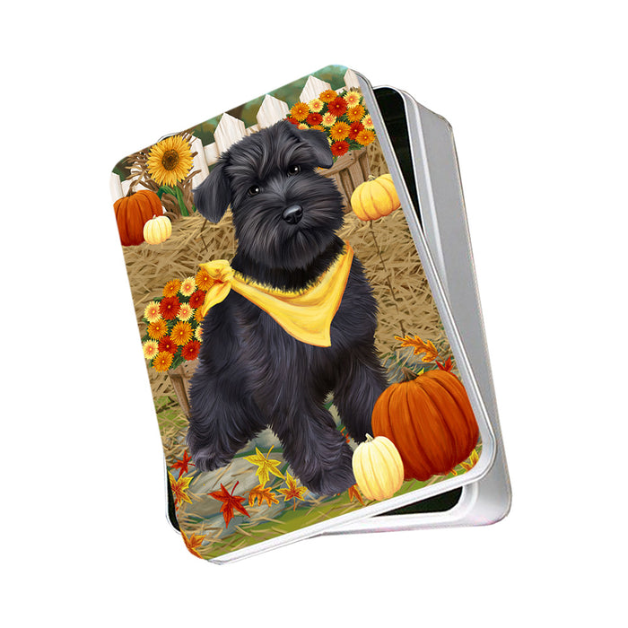 Fall Autumn Greeting Schnauzer Dog with Pumpkins Photo Storage Tin PITN50852