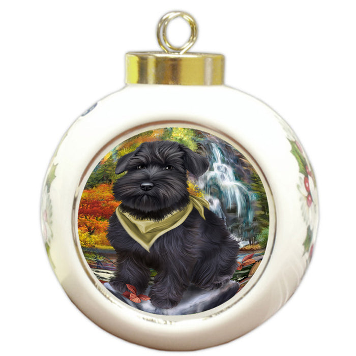 Scenic Waterfall Schnauzer Dog Round Ball Christmas Ornament RBPOR49531