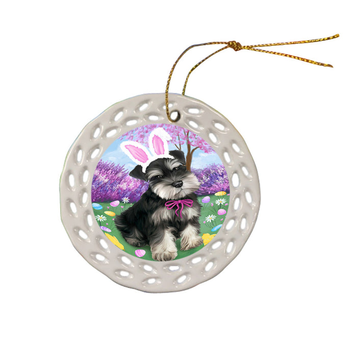 Schnauzer Dog Easter Holiday Ceramic Doily Ornament DPOR49248
