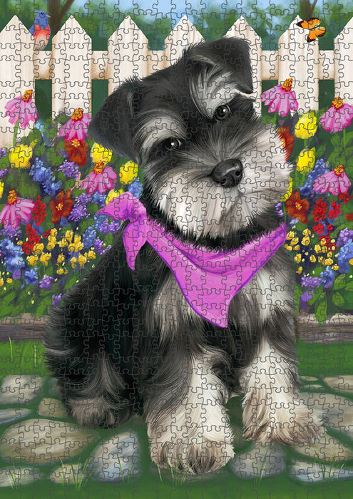 Spring Floral Schnauzer Dog Puzzle with Photo Tin PUZL54153