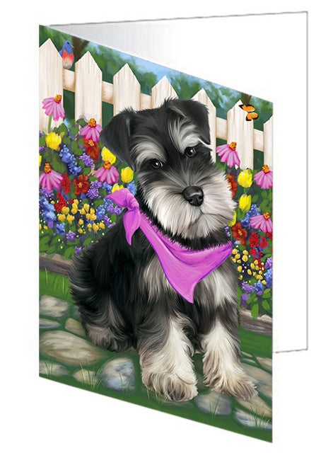 Spring Floral Schnauzer Dog Handmade Artwork Assorted Pets Greeting Cards and Note Cards with Envelopes for All Occasions and Holiday Seasons GCD60485