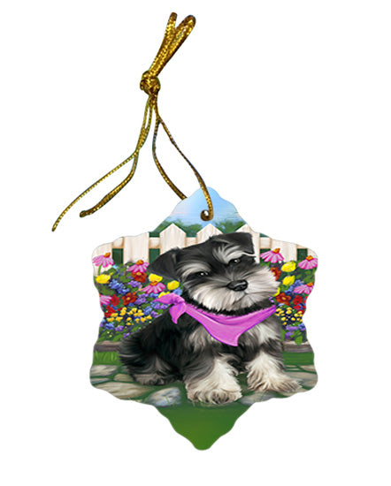 Spring Floral Schnauzer Dog Star Porcelain Ornament SPOR52143