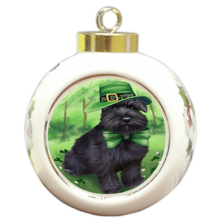St. Patricks Day Irish Portrait Schnauzer Dog Round Ball Christmas Ornament RBPOR49382