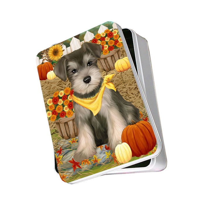 Fall Autumn Greeting Schnauzer Dog with Pumpkins Photo Storage Tin PITN50853