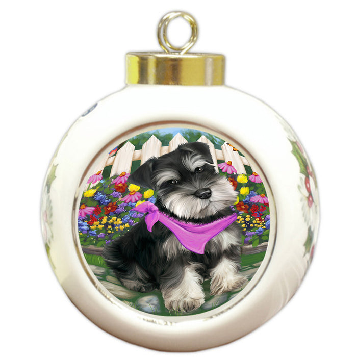 Spring Floral Schnauzer Dog Round Ball Christmas Ornament RBPOR52152