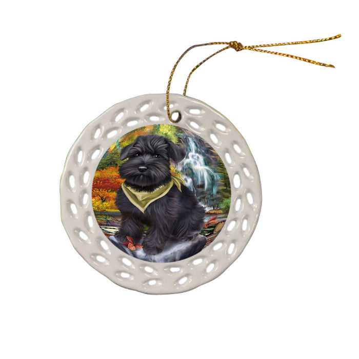 Scenic Waterfall Schnauzer Dog Ceramic Doily Ornament DPOR49531