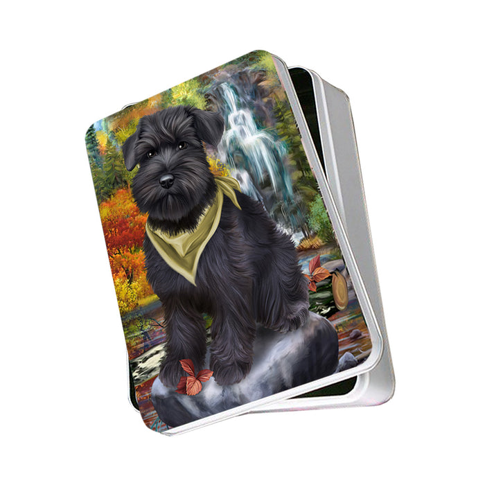 Scenic Waterfall Schnauzer Dog Photo Storage Tin PITN49531