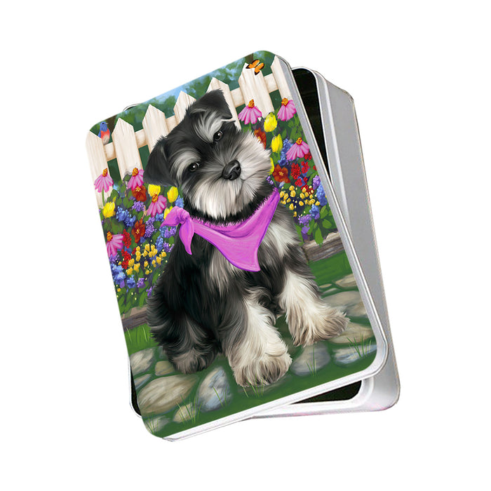 Spring Floral Schnauzer Dog Photo Storage Tin PITN51808
