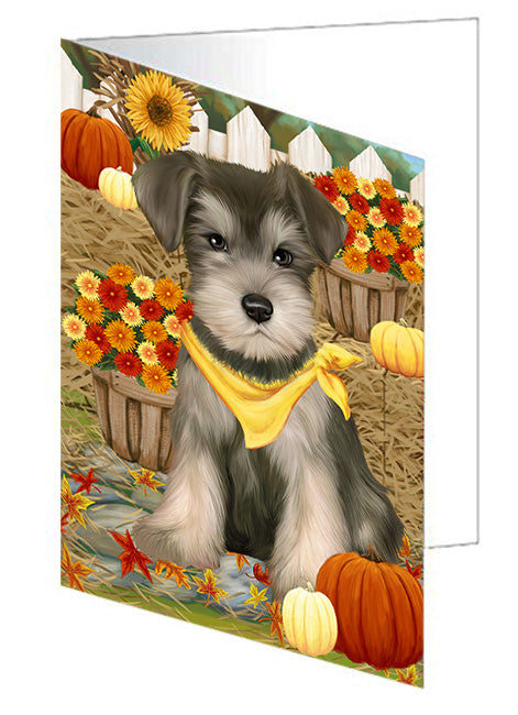 Fall Autumn Greeting Schnauzer Dog with Pumpkins Handmade Artwork Assorted Pets Greeting Cards and Note Cards with Envelopes for All Occasions and Holiday Seasons GCD56588