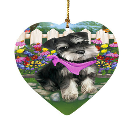 Spring Floral Schnauzer Dog Heart Christmas Ornament HPOR52152