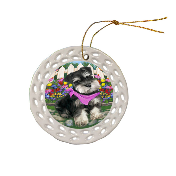 Spring Floral Schnauzer Dog Ceramic Doily Ornament DPOR52152