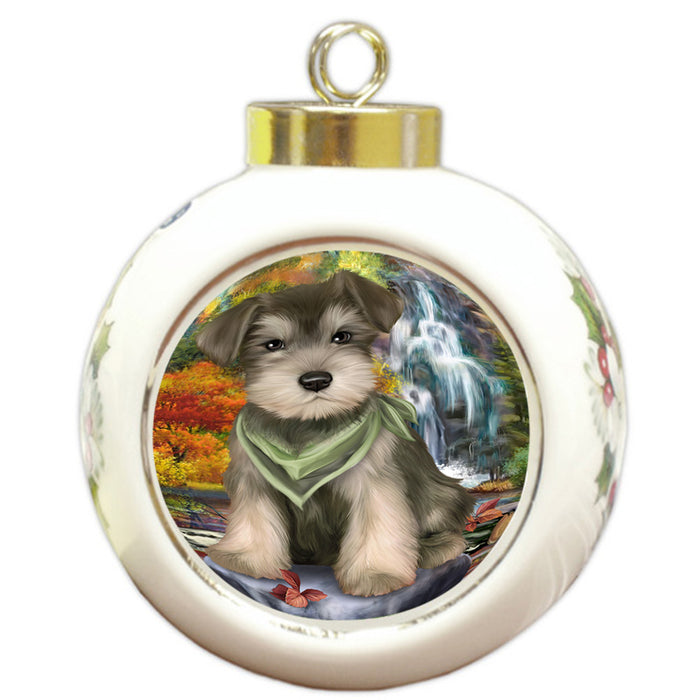 Scenic Waterfall Schnauzer Dog Round Ball Christmas Ornament RBPOR49532