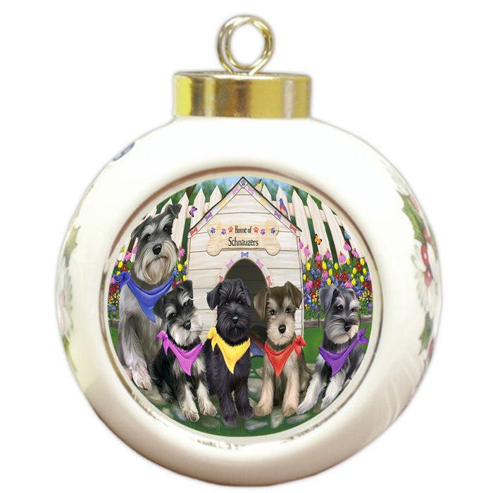 Spring Dog House Schnauzers Dog Round Ball Christmas Ornament RBPOR50127