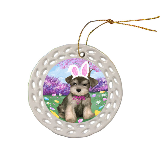 Schnauzer Dog Easter Holiday Ceramic Doily Ornament DPOR49249