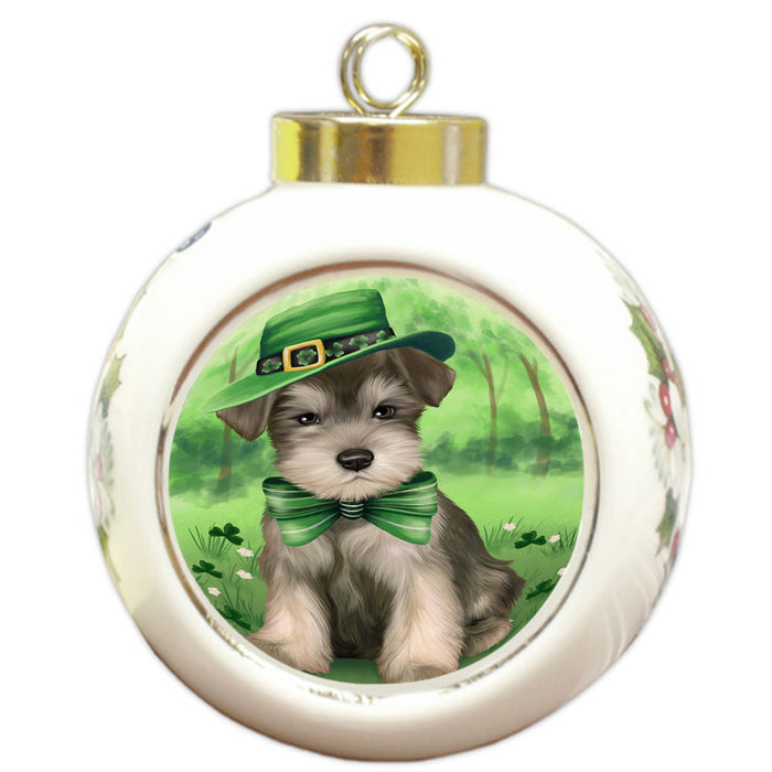 St. Patricks Day Irish Portrait Schnauzer Dog Round Ball Christmas Ornament RBPOR49383