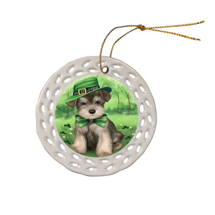 St. Patricks Day Irish Portrait Schnauzer Dog Ceramic Doily Ornament DPOR49383