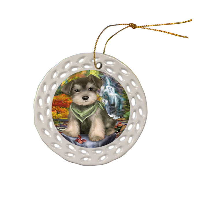 Scenic Waterfall Schnauzer Dog Ceramic Doily Ornament DPOR49532