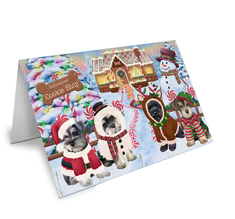 Holiday Gingerbread Cookie Shop Schnauzers Dog Handmade Artwork Assorted Pets Greeting Cards and Note Cards with Envelopes for All Occasions and Holiday Seasons GCD74363