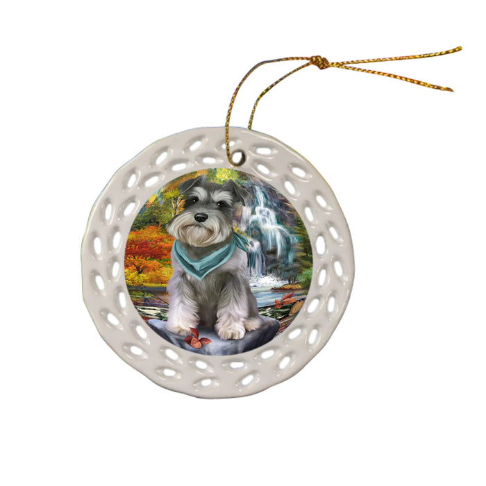 Scenic Waterfall Schnauzer Dog Ceramic Doily Ornament DPOR49533