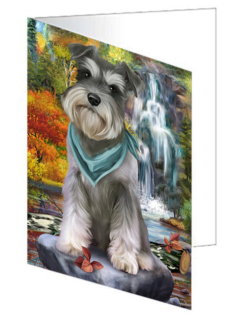 Scenic Waterfall Schnauzer Dog Handmade Artwork Assorted Pets Greeting Cards and Note Cards with Envelopes for All Occasions and Holiday Seasons GCD52526