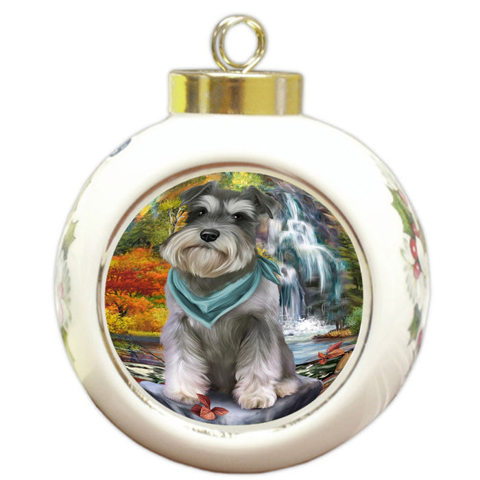 Scenic Waterfall Schnauzer Dog Round Ball Christmas Ornament RBPOR49533