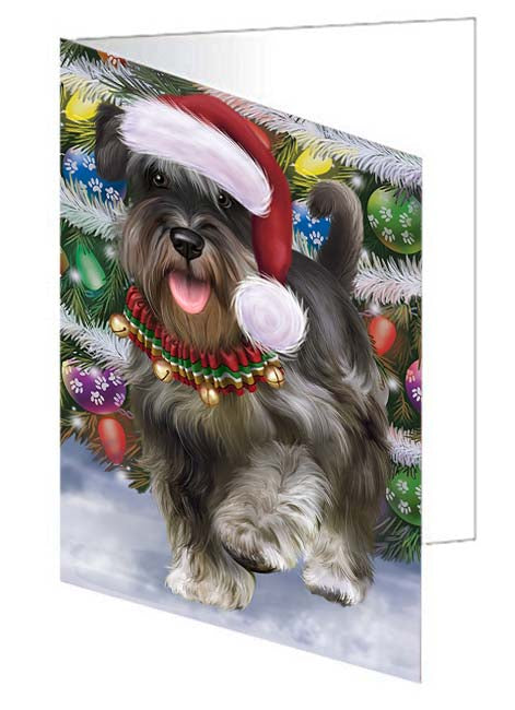 Trotting in the Snow Schnauzer Dog Handmade Artwork Assorted Pets Greeting Cards and Note Cards with Envelopes for All Occasions and Holiday Seasons GCD70883