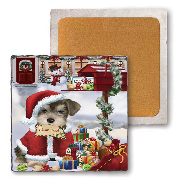Schnauzer Dog Dear Santa Letter Christmas Holiday Mailbox Set of 4 Natural Stone Marble Tile Coasters MCST48922