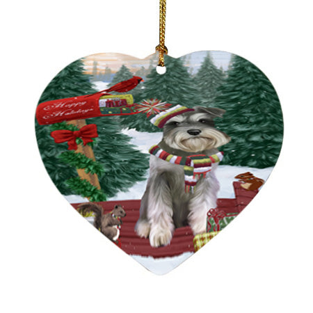 Merry Christmas Woodland Sled Schnauzer Dog Heart Christmas Ornament HPOR55376