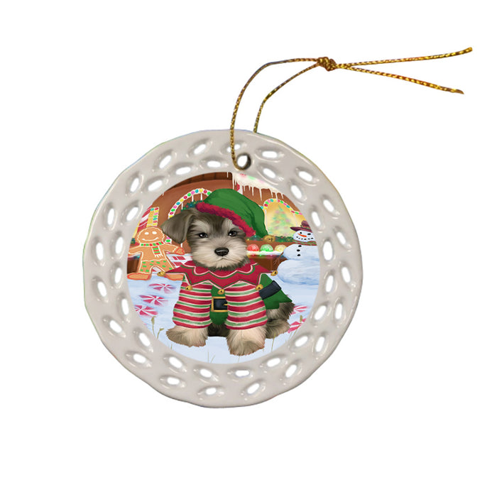 Christmas Gingerbread House Candyfest Schnauzer Dog Ceramic Doily Ornament DPOR56888