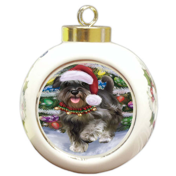 Trotting in the Snow Schnauzer Dog Round Ball Christmas Ornament RBPOR55812
