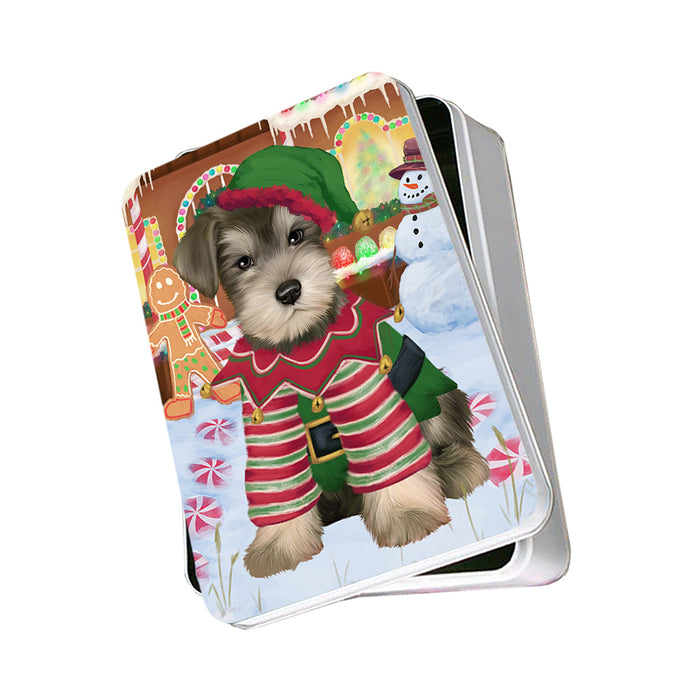 Christmas Gingerbread House Candyfest Schnauzer Dog Photo Storage Tin PITN56475