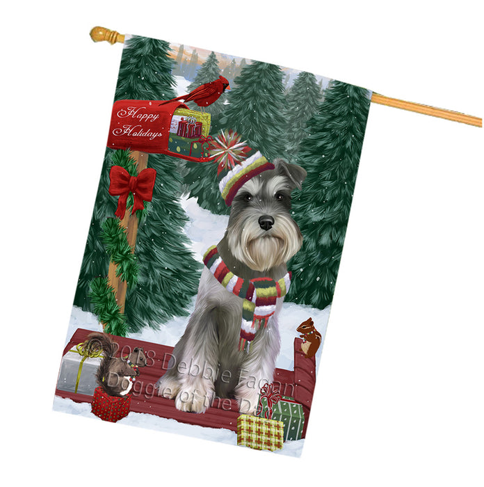 Merry Christmas Woodland Sled Schnauzer Dog House Flag FLG55449