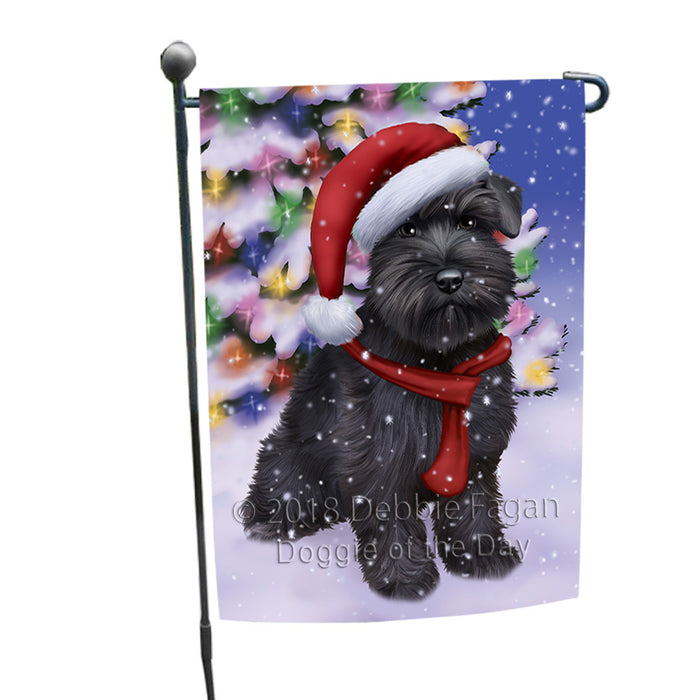 Winterland Wonderland Schnauzer Dog In Christmas Holiday Scenic Background  Garden Flag GFLG53476