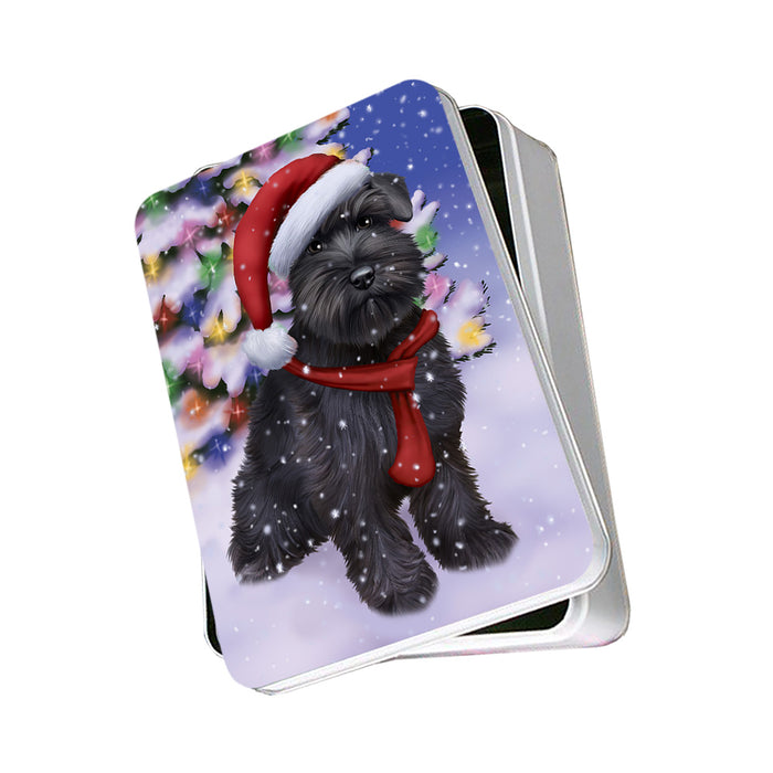 Winterland Wonderland Schnauzer Dog In Christmas Holiday Scenic Background Photo Storage Tin PITN53414
