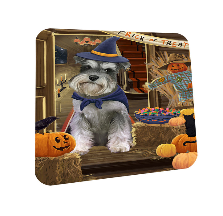 Enter at Own Risk Trick or Treat Halloween Schnauzer Dog Coasters Set of 4 CST53222