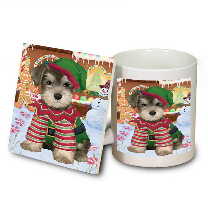 Christmas Gingerbread House Candyfest Schnauzer Dog Mug and Coaster Set MUC56524