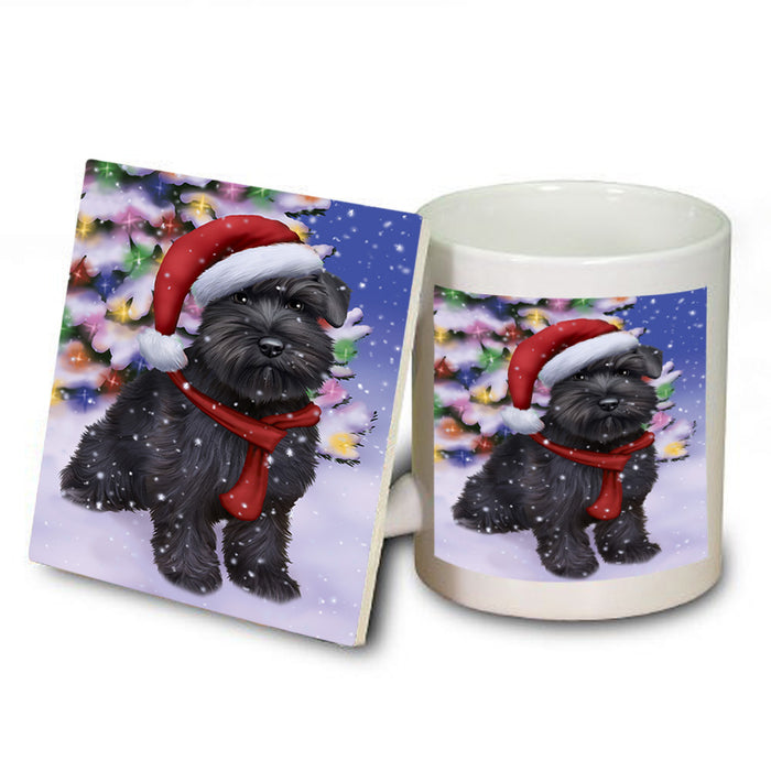 Winterland Wonderland Schnauzer Dog In Christmas Holiday Scenic Background  Mug and Coaster Set MUC53406