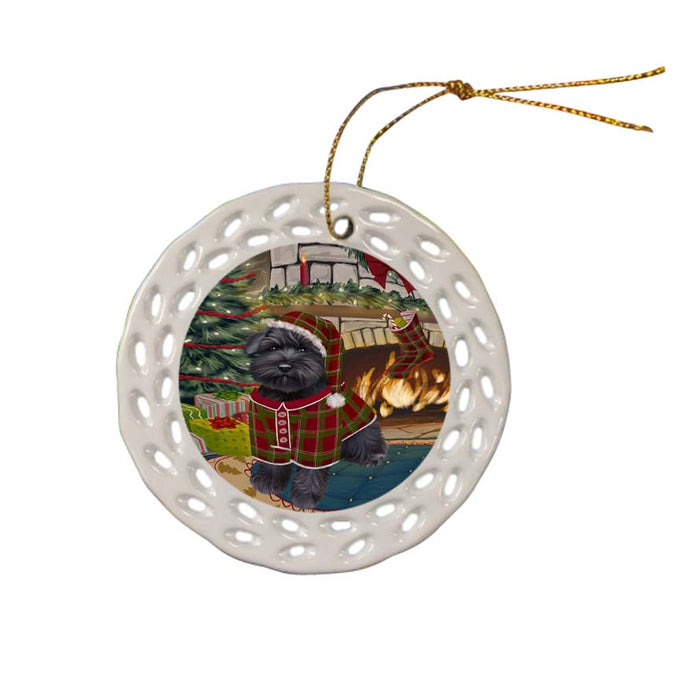 The Stocking was Hung Schnauzer Dog Ceramic Doily Ornament DPOR55954